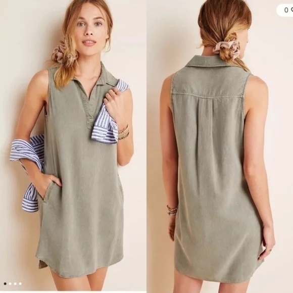 Anthropologie Cloth & Stone Sally Sleeveless Shirt Dress in Green - Picture 1 of 4